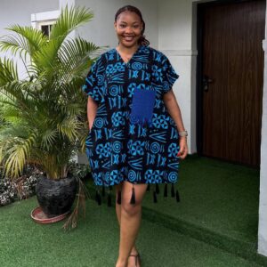 Blue & Black floral Ankara short Bubu dress