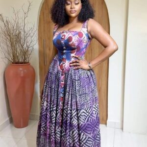 Purple Dinted Long Sleeveless Dress