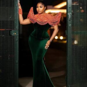 Green Traditional Beaded Mermaid Dress for special occasions